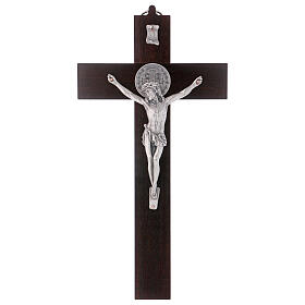 Kreuz von Sankt Benedikt aus Holz in der Farbe Nussbaum, 30 x 15 cm
