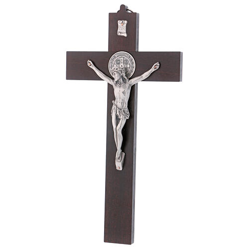 Kreuz von Sankt Benedikt aus Holz in der Farbe Nussbaum, 30 x 15 cm 3