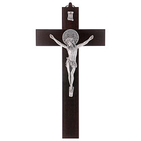 Croix Saint Benoît bois couleur noix 30x15 cm