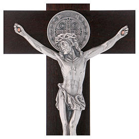 Croix Saint Benoît bois couleur noix 30x15 cm