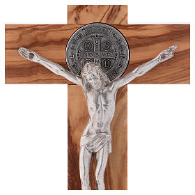 Kreuz von Sankt Benedikt aus Olivenbaumholz mit Sockel, 25 x 12 cm