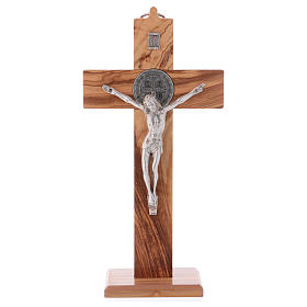 Croce San Benedetto Legno d'olivo con base 25x12 cm