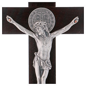 Croix Saint Benoît bois de noyer avec base 30x15 cm