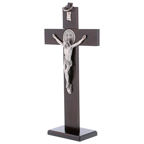 Croce San Benedetto Legno di noce con base 30x15 cm 3