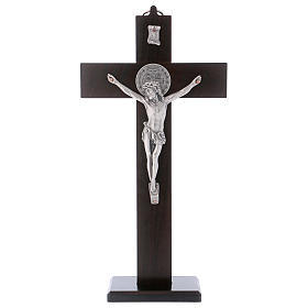 St. Benedict Cross in walnut wood with base, 30x15 cm