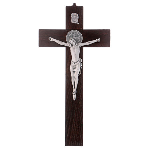 Kreuz von Sankt Benedikt aus Holz in der Farbe Nussbaum, 40 x 20 cm 1
