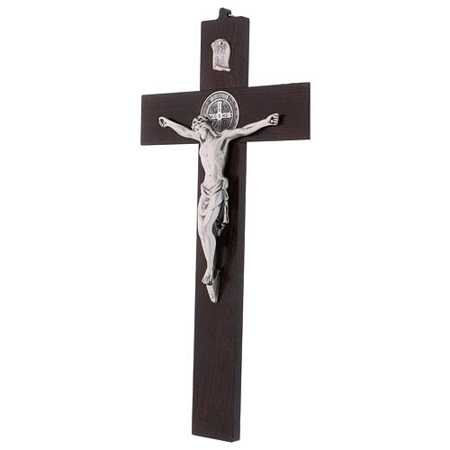 Kreuz von Sankt Benedikt aus Holz in der Farbe Nussbaum, 40 x 20 cm 3