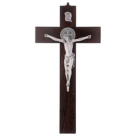 Croix Saint Benoît bois couleur noyer 40x20 cm