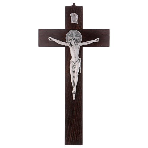 Croix Saint Benoît bois couleur noyer 40x20 cm 1
