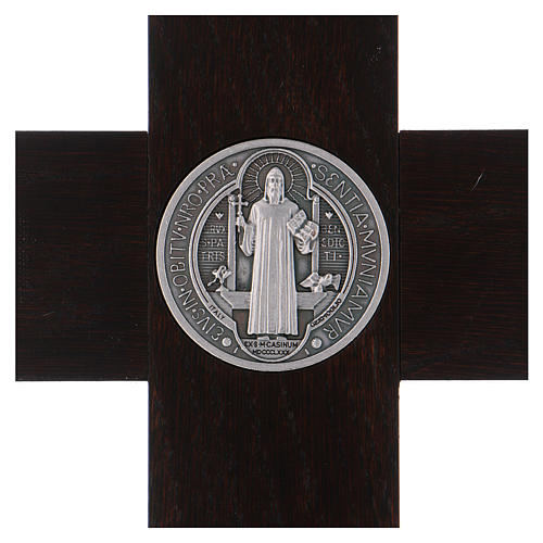 Krzyż Świętego Benedykta drewno malowane kolor orzechowy 40x20 cm 5