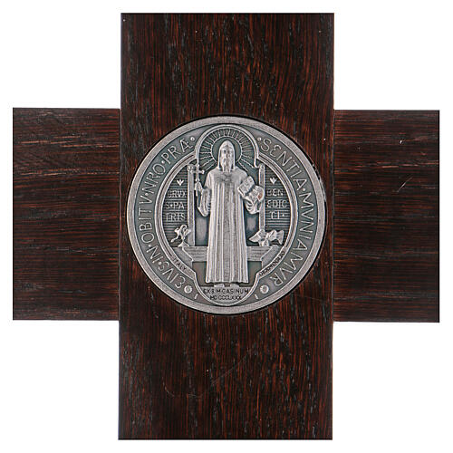 Kreuz von Sankt Benedikt aus Nussbaumholz mit Sockel, 40 x 20 cm 4