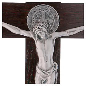 Standing cross of St. Benedict, walnut wood with base, 40x20 cm