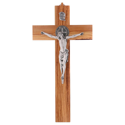 Saint Benedict cross in olive wood, 40x20 cm 1