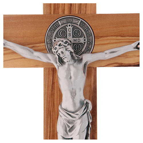 Saint Benedict cross in olive wood, 40x20 cm 2