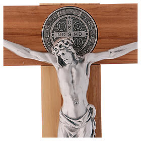 Kreuz von Sankt Benedikt aus Olivenbaumholz mit Sockel, 40 x 20 cm
