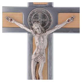Kreuz von Sankt Benedikt aus Aluminium und Ahornholz, 25 x 12 cm