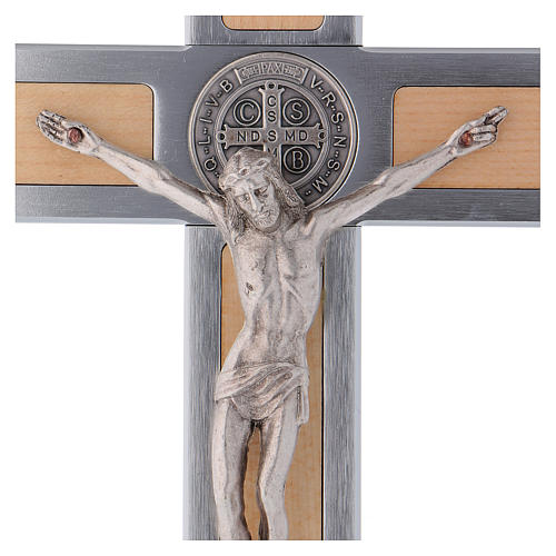 St. Benedict's cross in aluminium and maple 25x12 cm 2