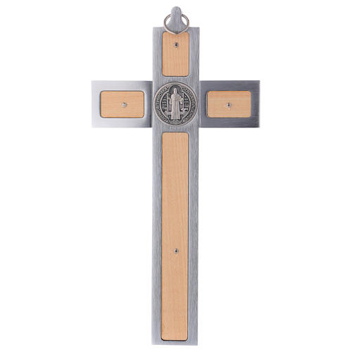 St. Benedict's cross in aluminium and maple 25x12 cm 4