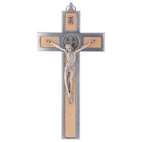 Cruz San Benito de aluminio y madera de arce 25x12 cm