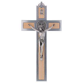 St. Benedict's cross in aluminium and maple 30x15 cm