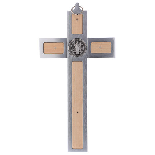 Croix Saint Benoît en aluminium et bois d'érable 30x15 cm 4