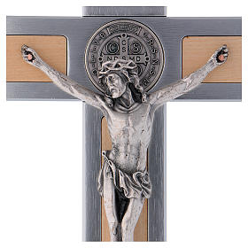 Krzyż Świętego Benedykta z aluminium i drewna klonowego 30x15 cm