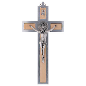Cruz São Bento em alumínio e madeira de bordo 30x15 cm
