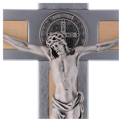 Croce San Benedetto in alluminio e legno d'acero 40x20 cm 2