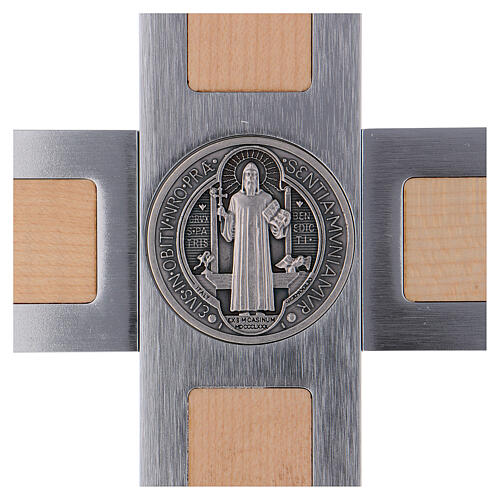 Cruz São Bento em alumínio e madeira de bordo 40x20 cm 4