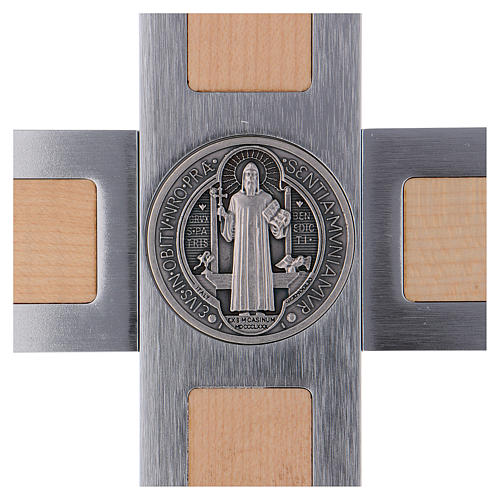 St. Benedict Cross in aluminum and maple wood 40x20 cm 4