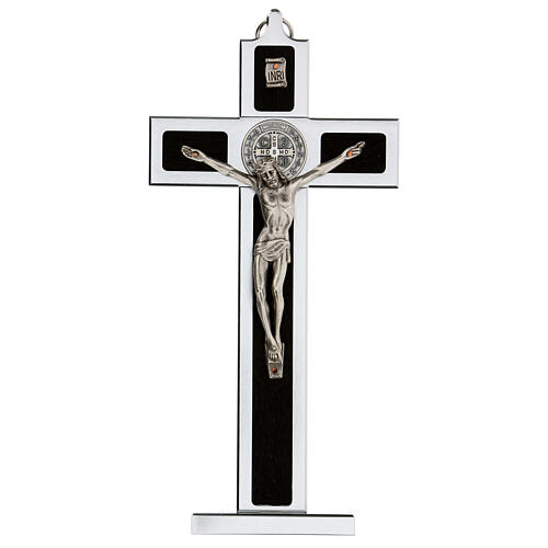 Croix Saint Benoît aluminium bois avec base 25x10 cm 1