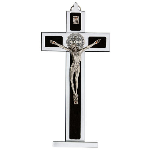 Crucifixo São Bento alumínio madeira com base 25x12 cm 1