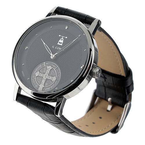 Black wristwatch with Saint Benedict medal in 925 silver 2