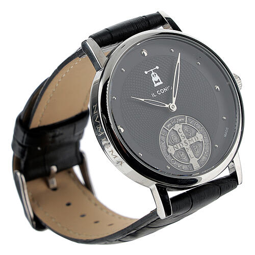 Black wristwatch with Saint Benedict medal in 925 silver 3