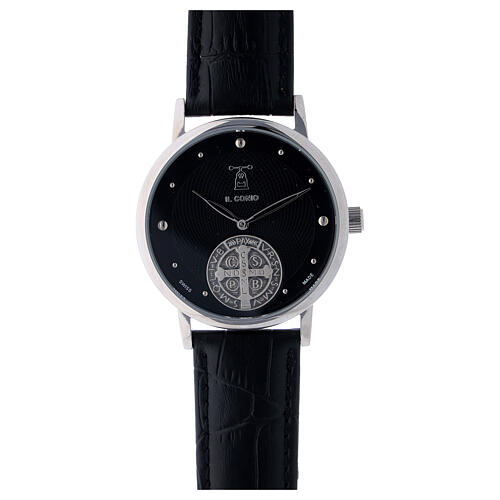Zegarek na rękę czarny Święty Benedykt srebro 925 1