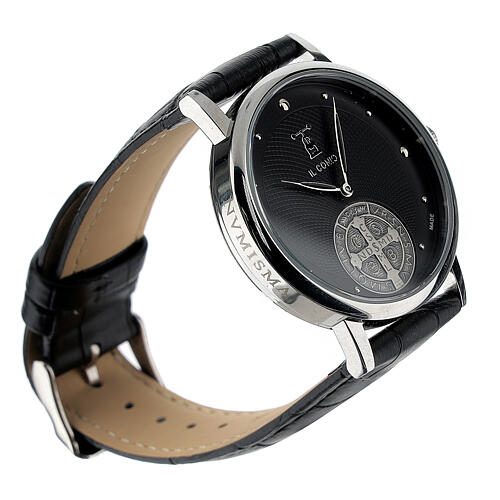 Black wristwatch with Saint Benedict medal in sterling silver 4