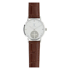 Zegarek tarcza biała Święty Benedykt srebro 925