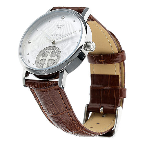 Zegarek tarcza biała Święty Benedykt srebro 925 2