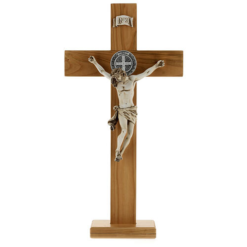 Croce Vintage in Legno Religiosa di San Benedetto 17x24cm Fratelli Bonella Made in Italy 