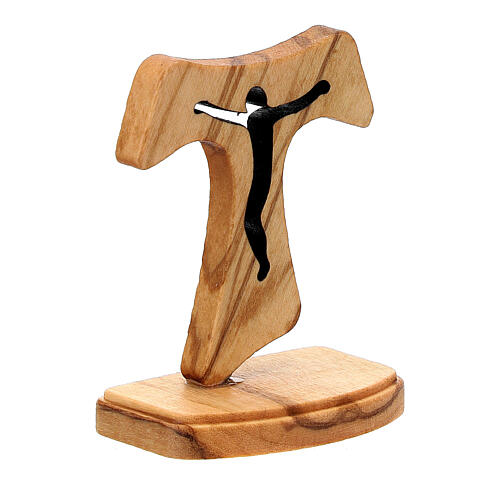 Tau aus Assisi-Holz mit ausgehöhltem Kruzifix und Sockel, 5 cm 3