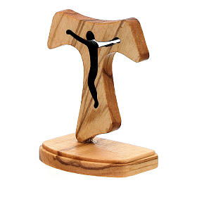 Tau with base and cut-out body, Assisi olivewood, 5 cm