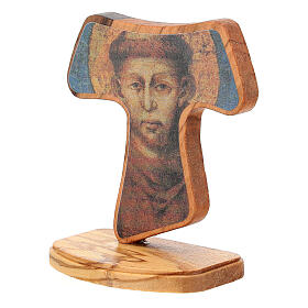 Standing tau with Saint Francis, Assisi olivewood, 10 cm
