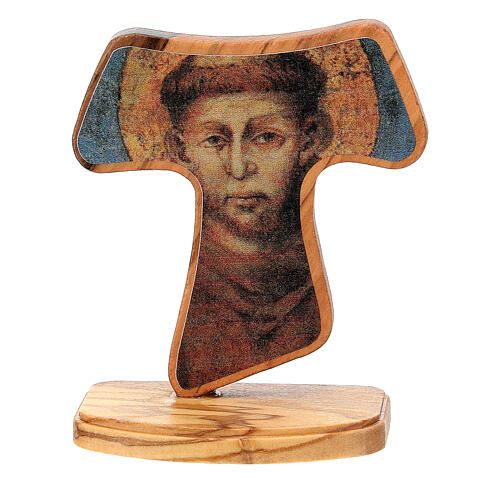 Standing tau with Saint Francis, Assisi olivewood, 10 cm 1