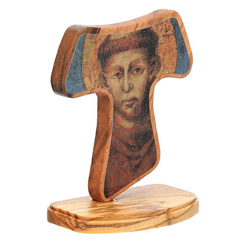 Standing tau with Saint Francis, Assisi olivewood, 10 cm 3