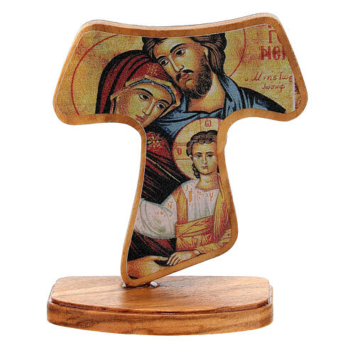 Tau with base and Holy Family, Assisi olivewood, 10 cm 1
