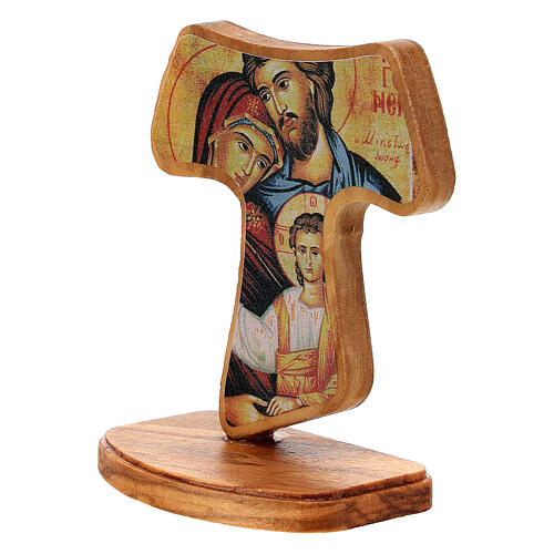 Tau with base and Holy Family, Assisi olivewood, 10 cm 2