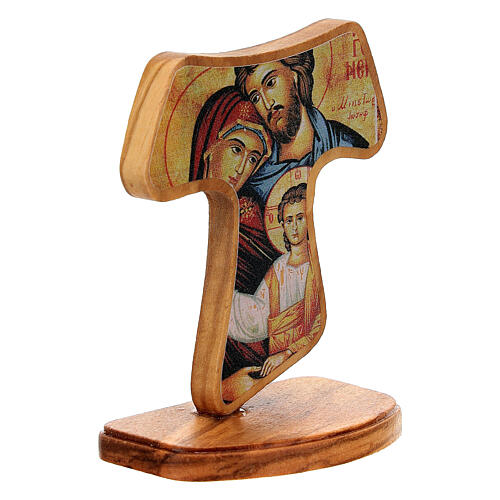 Tau with base and Holy Family, Assisi olivewood, 10 cm 3