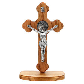 Croix trilobée à poser en bois d'Assise avec corps en métal