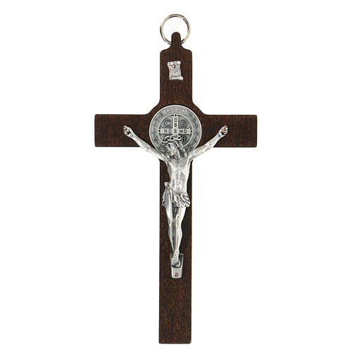 Cruz São Bento 20x10 cm madeira e metal 1