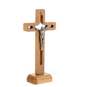 Crucifixo de mesa 15 cm madeira de oliveira perfurada e metal